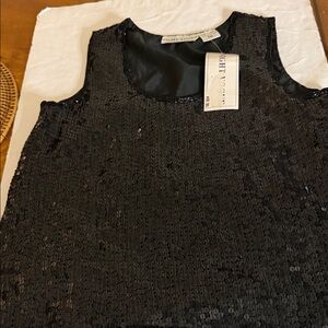 Night Vogue Sleeveless Black Sequin and beaded Tank Top